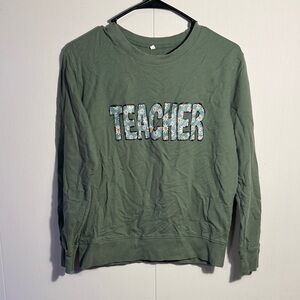 Green Kids Shirt with Floral 'Teacher' Design